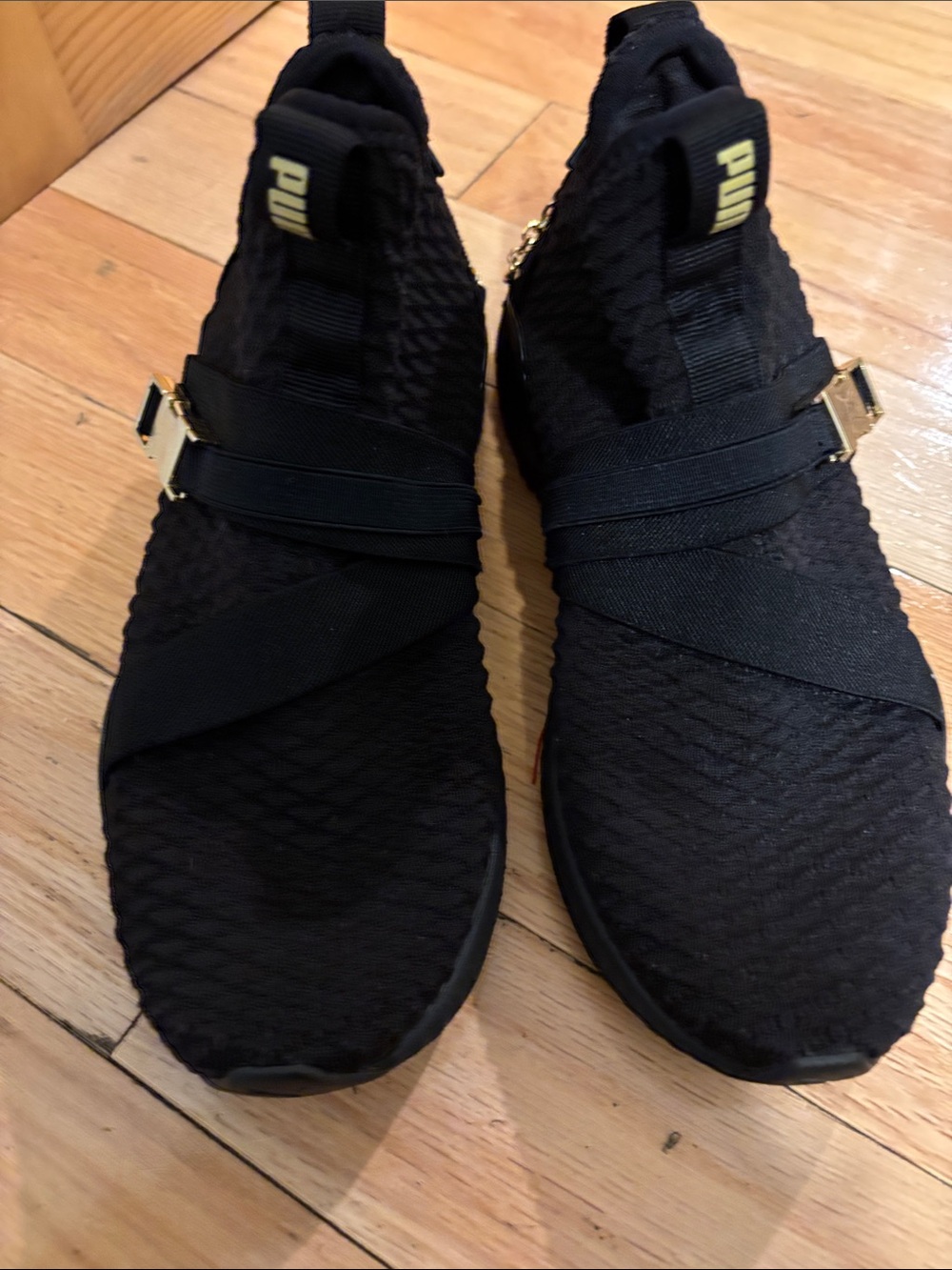 Puma Black Slip-On Knit Sneakers with Gold Hardware - Picture 5 of 5
